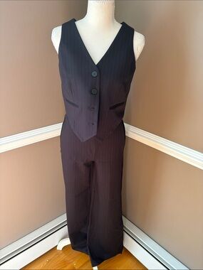 Rachel Zoe Navy Blue Pinstripe Vest & Wide-Leg Pants Set